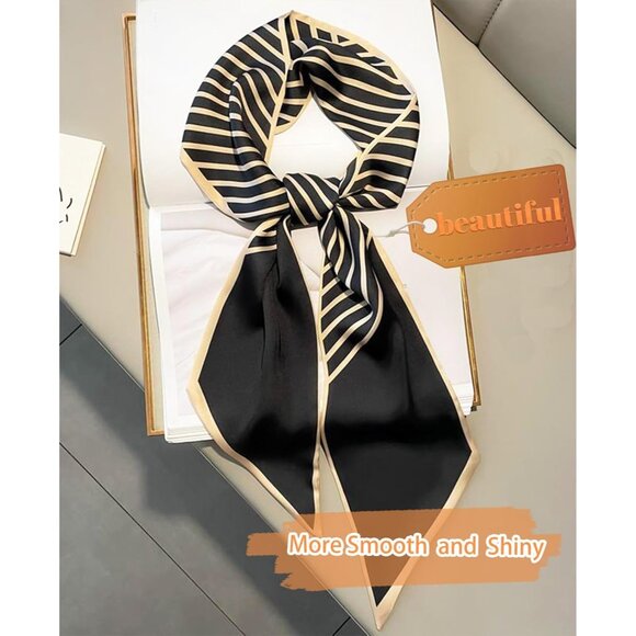 Women's Black Gold Twill Fashion Oblique Angle Silk Neck Scarf Printed Scarves - Picture 5 of 8